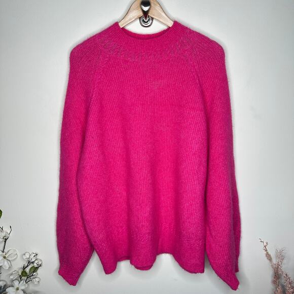 SEZANE Otis Jumper Sweater Baby Alpaca Bright Pink Sz XXL $210 {3G5} - Picture 3 of 6